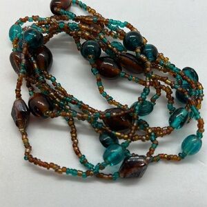 Beautiful Turquoise and Brown Recycled glass long necklace
